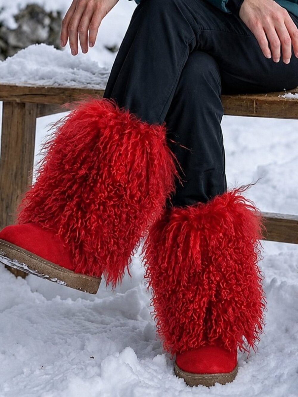 Bearpaw Boetis Red Curly Lamb Fur Sheepskin Lined Sherpa Boho Boots 7 NEW